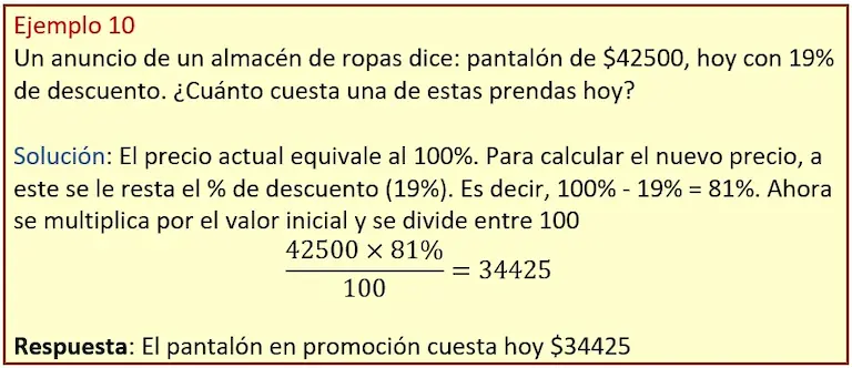Ejercicio 10 de porcentajes