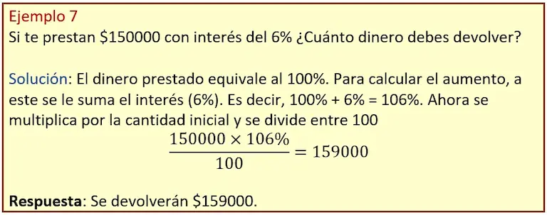Incremento y porcentaje. Ejemplo 7